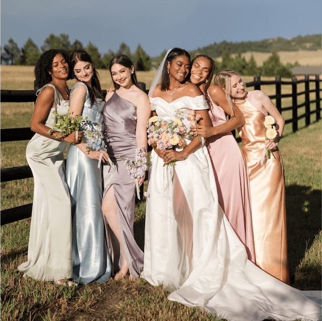 Elegant bridal wedding dresses, mix & match bridesmaid gowns in multiple colors (ivory, pink, champagne, blue) – romantic wedding collection | AW.Bridal UK