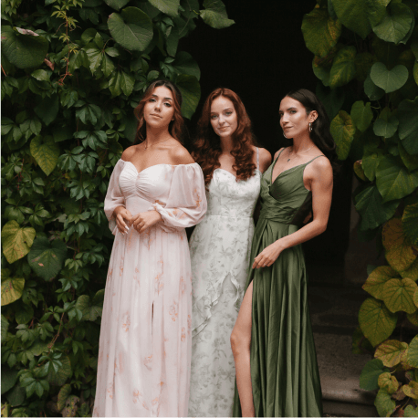 Stylish floral & green bridesmaid dresses are suitable for spring or garden weddings | AW.Bridal UK
