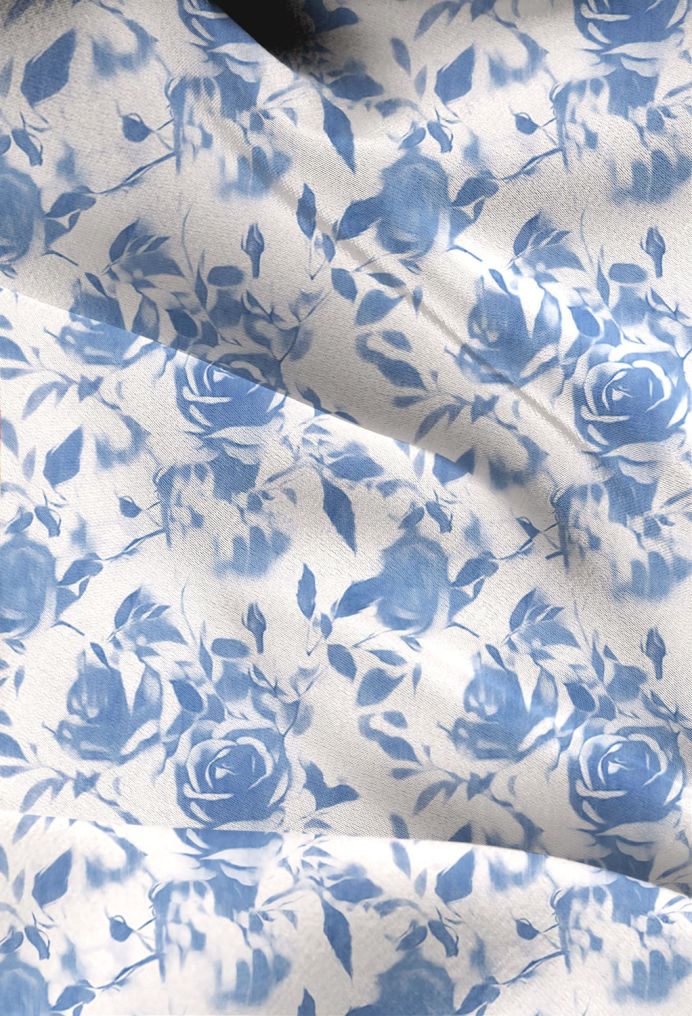 AW Satin Charmeuse Floral Fabric for Fashion Dress Oceanic Fantasy Rose