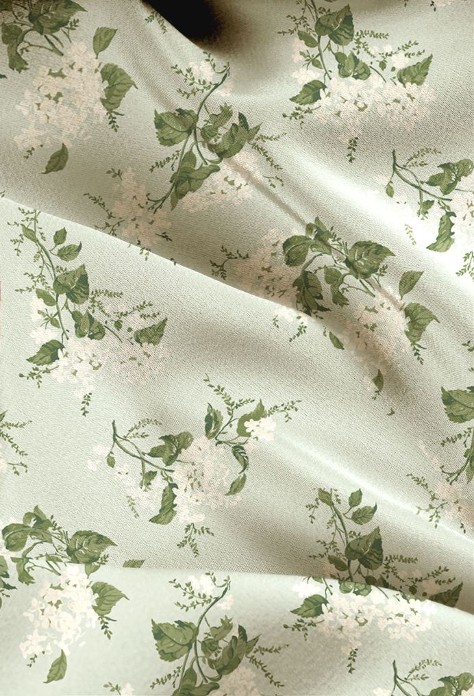 AW Satin Charmeuse Floral Fabric for Fashion Dress Sage Garden Party