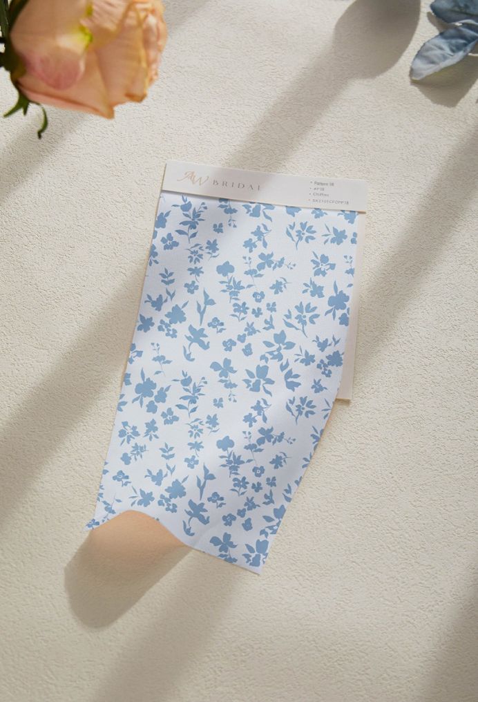 AW Chiffon Swatches for Bridal Dresses Skyblue Star Floral