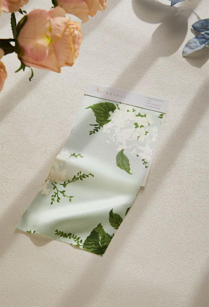 AW Satin Charmeuse Floral Swatches Sage Garden Party