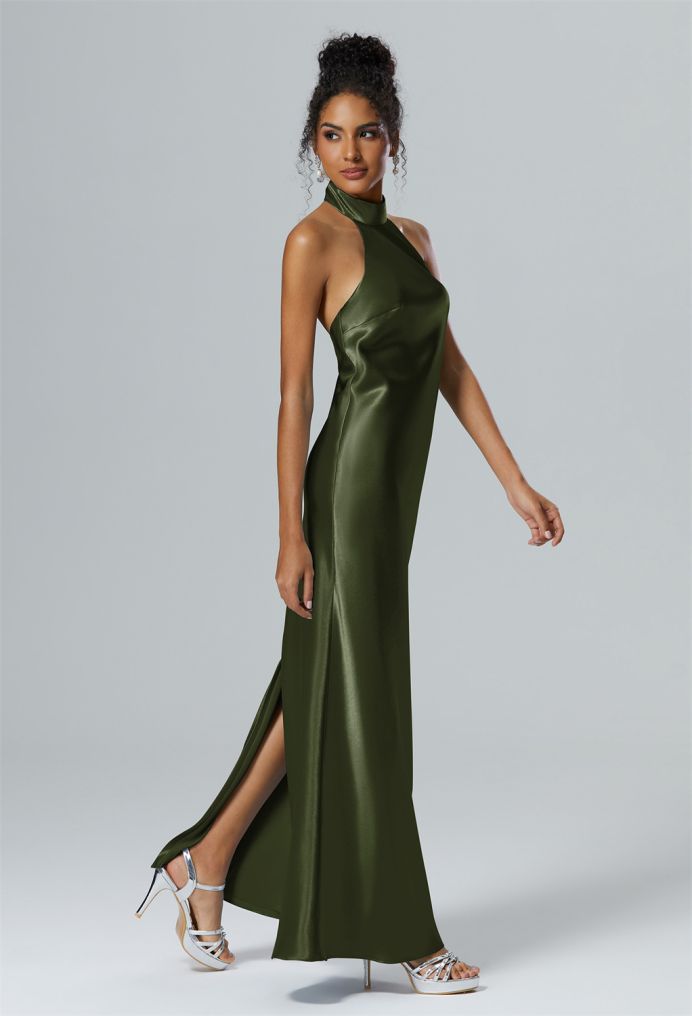 AW Mugwort Crystal Satin Bridesmaid Dresses image4