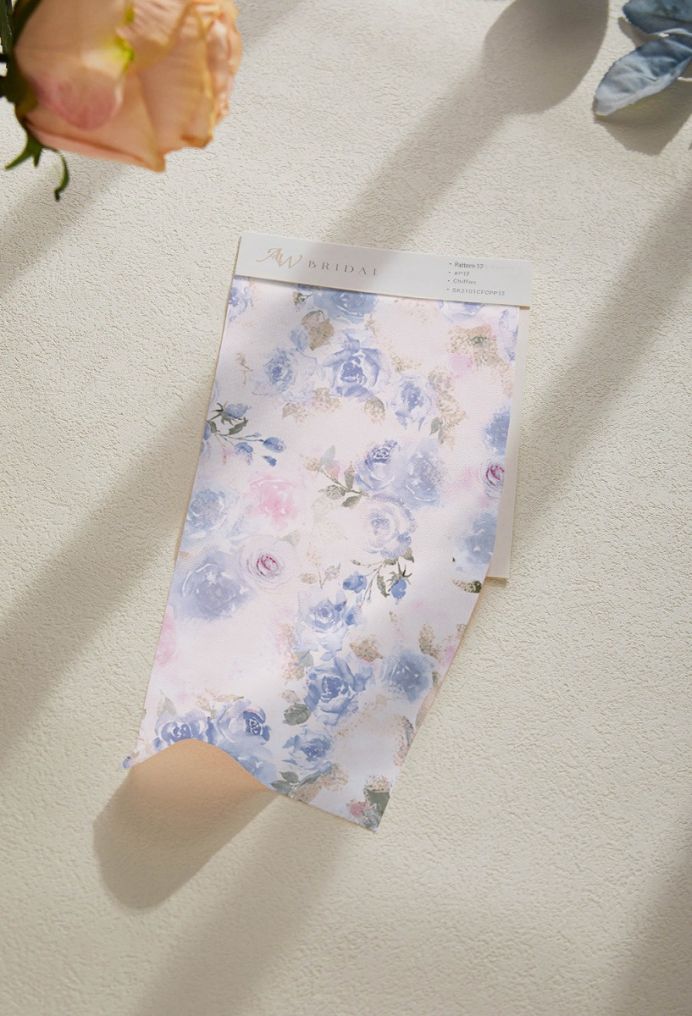 AW Chiffon Swatches for Bridal Dresses Azure Purple Print