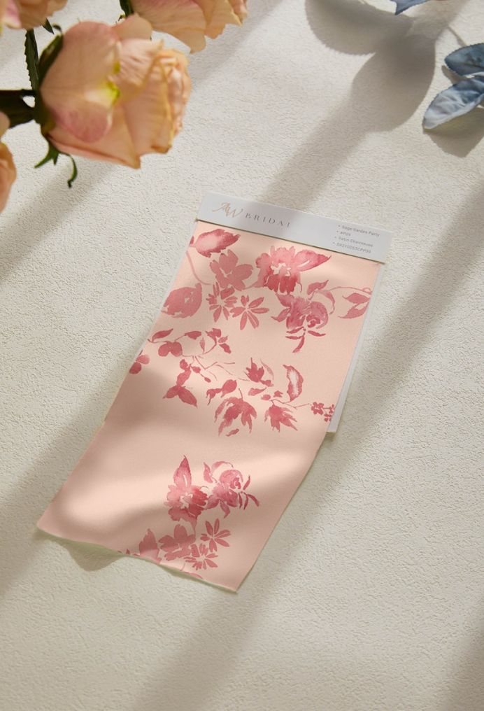 AW Satin Charmeuse Swatches for Bridal Dresses Pink Cherry Blossom
