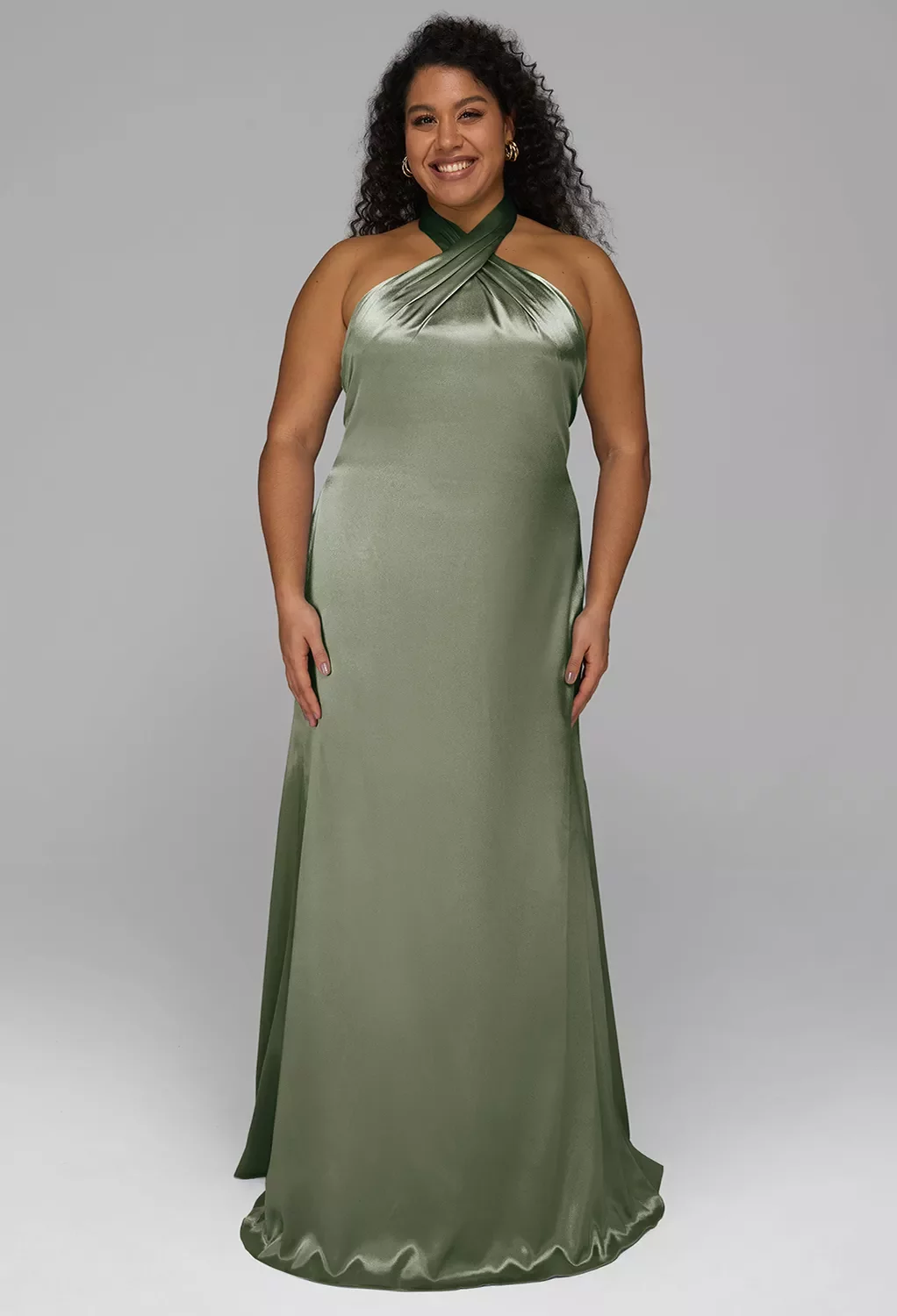 AW Serena Dress, Fennel Seed Crystal Satin Satin Charmeuse Stretch Satin  Floor Length Halter Neckline Bridesmaid Dresses | AW.Bridal UK
