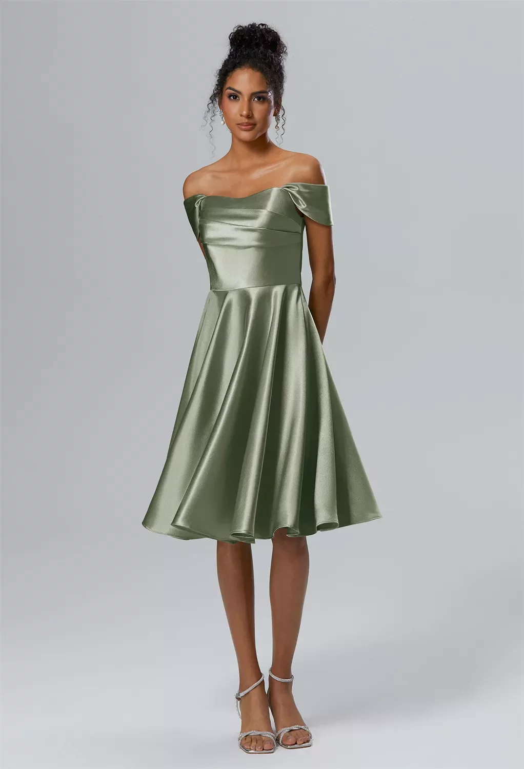 sachin and babi light blue dress AW Yasmin Dress, Dark Navy Crystal Satin Satin Charmeuse Knee Length Off  the Shoulder Bridesmaid Dresses