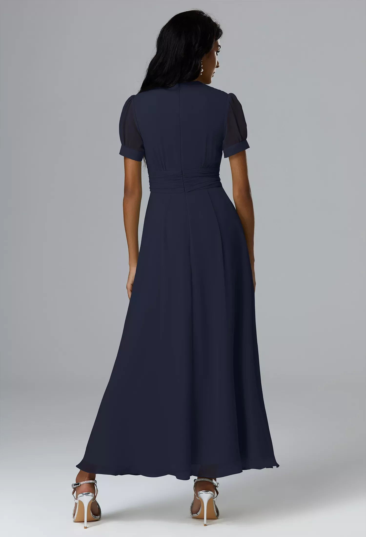 AW Christina Dress, Dark Navy Chiffon Ankle Length Bateau Neckline Bridesmaid  Dresses | AW.Bridal UK