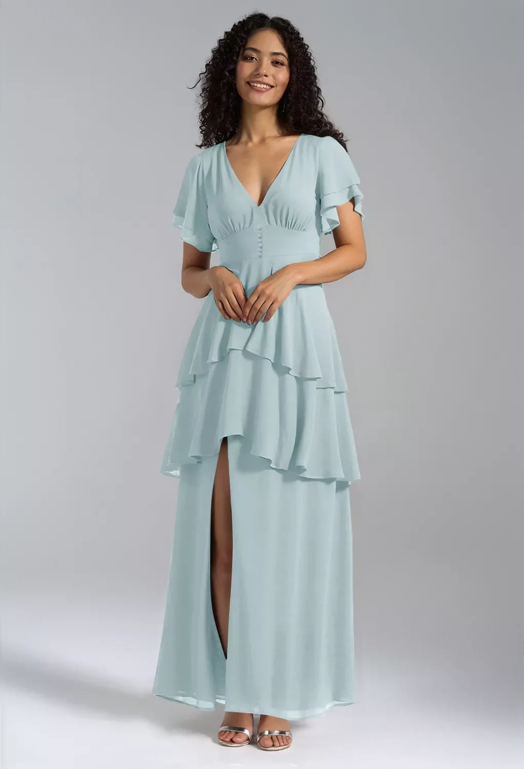 tiffany blue bridesmaid dress uk Tiffany Blue Chiffon Deep V-neck High Low Boho Bridesmaid Dresses, WG0 AlineBridal