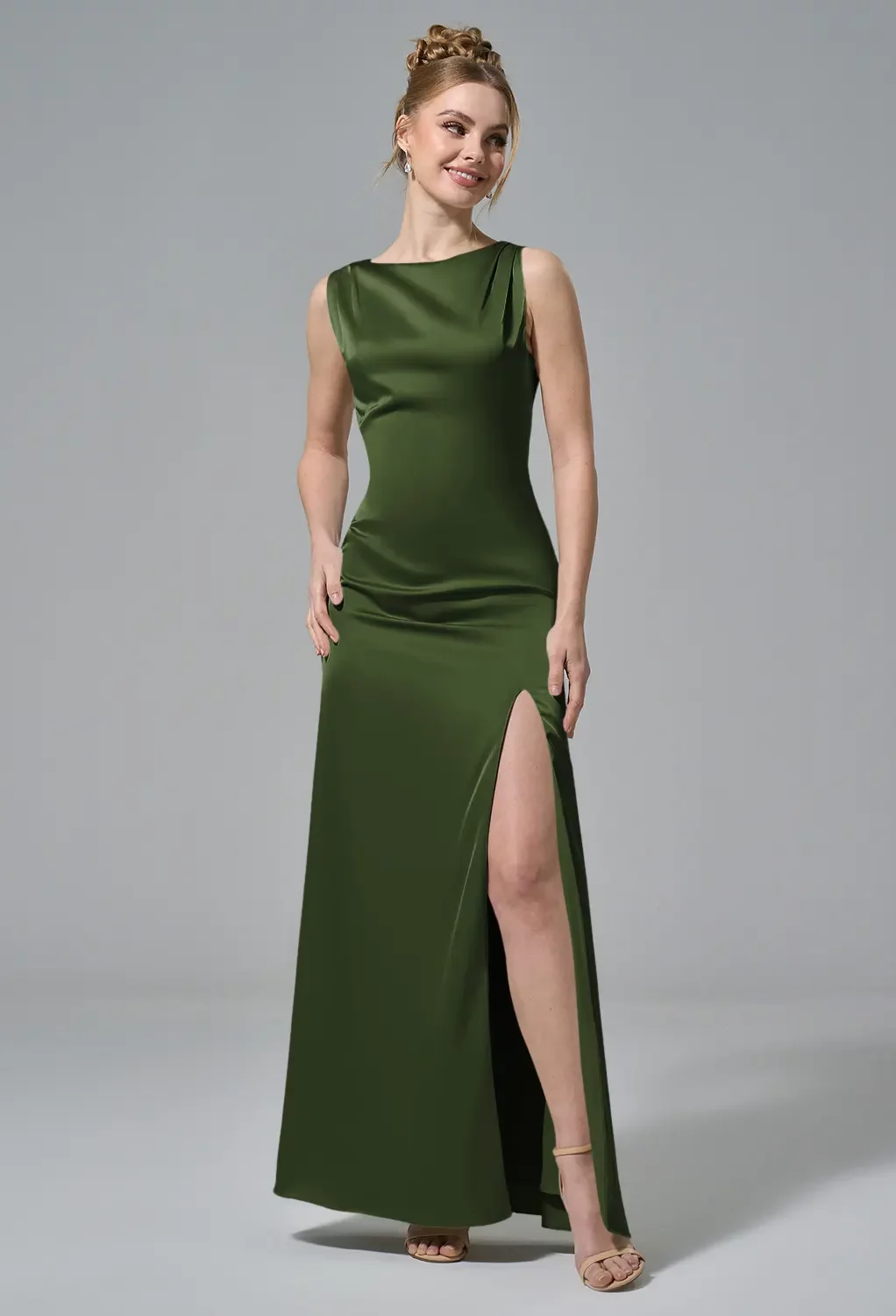 green satin bridesmaid dresses uk Cressida Satin Asymmetric Dress main image 0