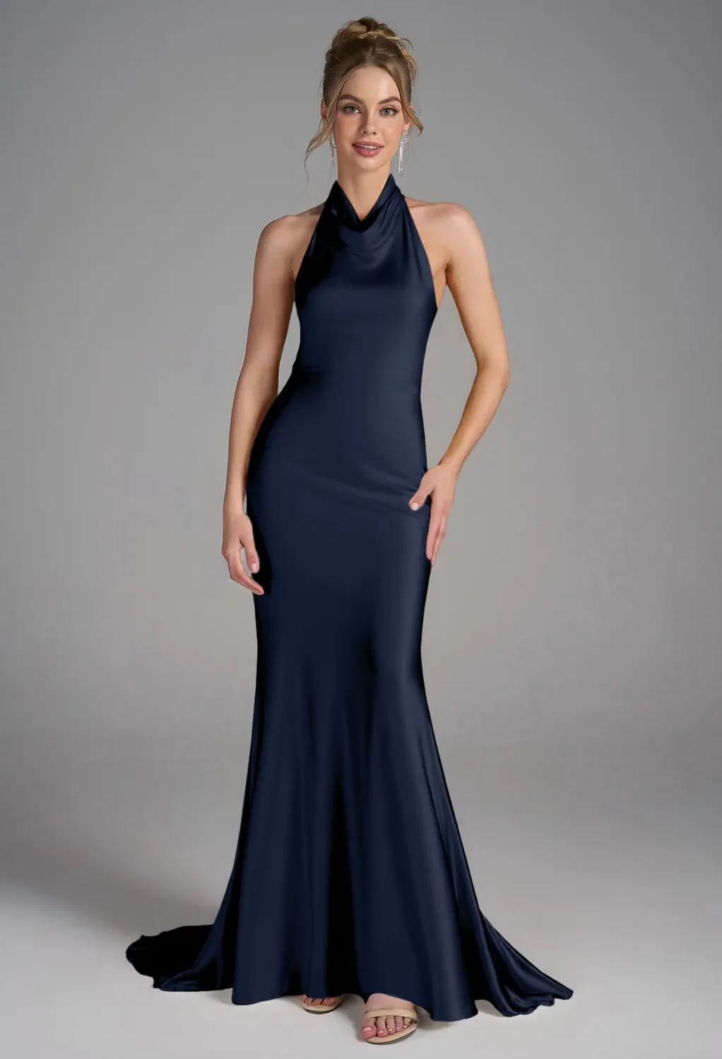 AW Ellie Dress, Fennel Seed Satin Charmeuse Floor Length Halter Neckline  Bridesmaid Dresses | AW.Bridal UK