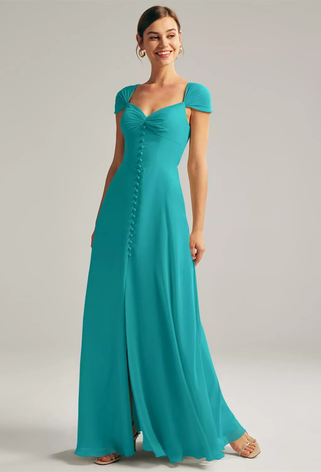 sachin and babi light blue dress Super Red Off Shoulder Bell Sleeve Rosette Gown main image 0