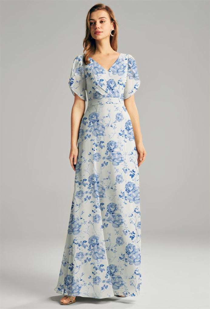 AW Wilma Blue Botanical Floral  Floral Bridesmaid Dresses