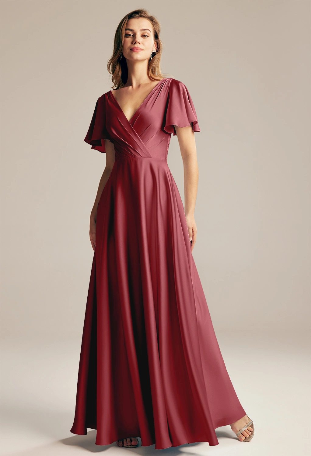 strapless open back dress One Shoulder Chiffon Maxi Bridesmaid Dress Red – Krisp