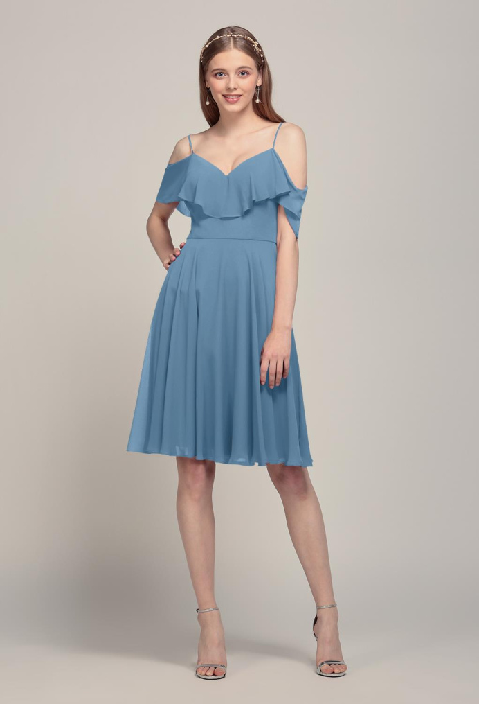 AW Wilhelmina Dusty Blue  Short Bridesmaid Dresses