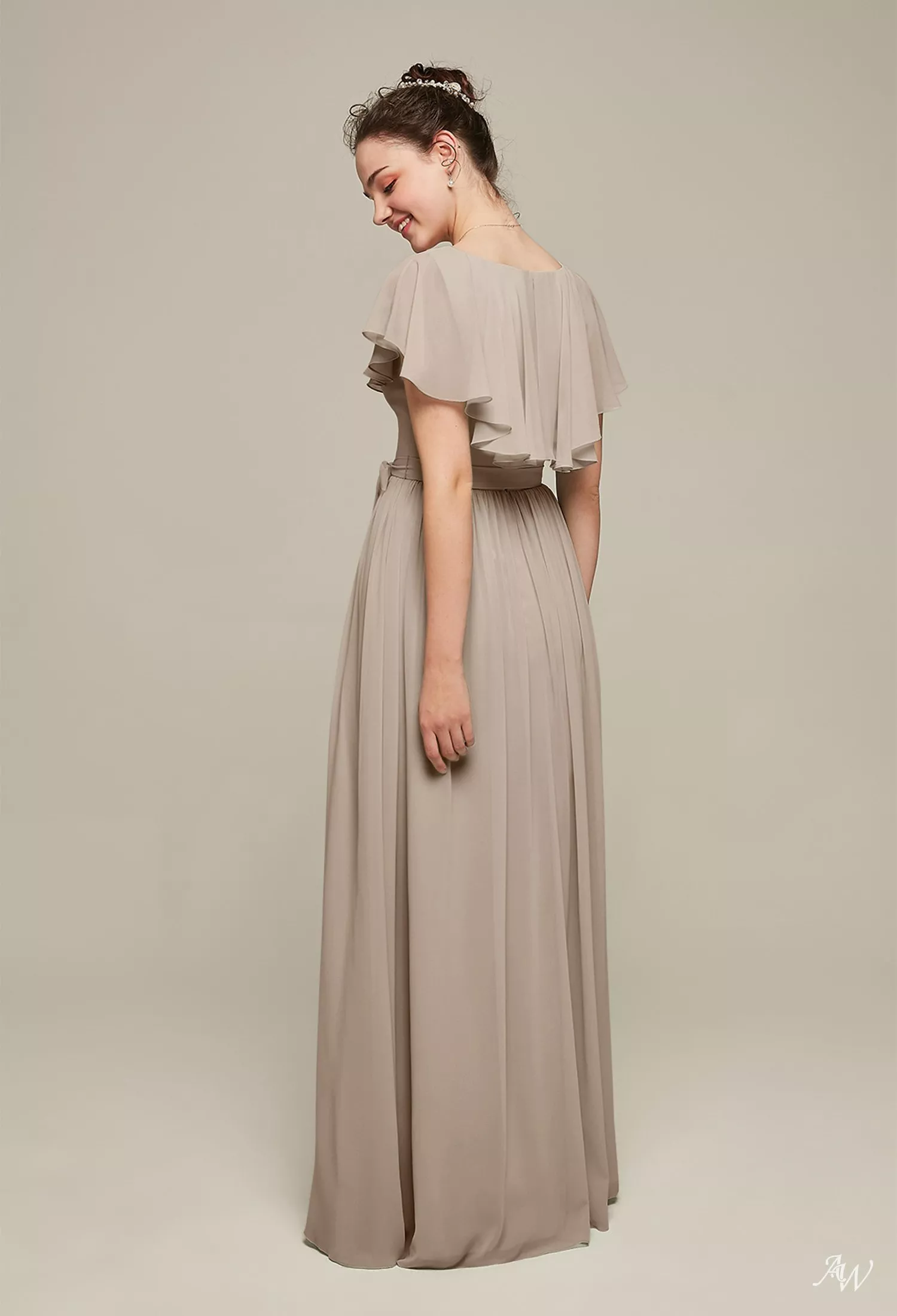 brown dress pants women Nina Taupe Embellished Bridesmaid Maxi Dress L / Taupe main image 1