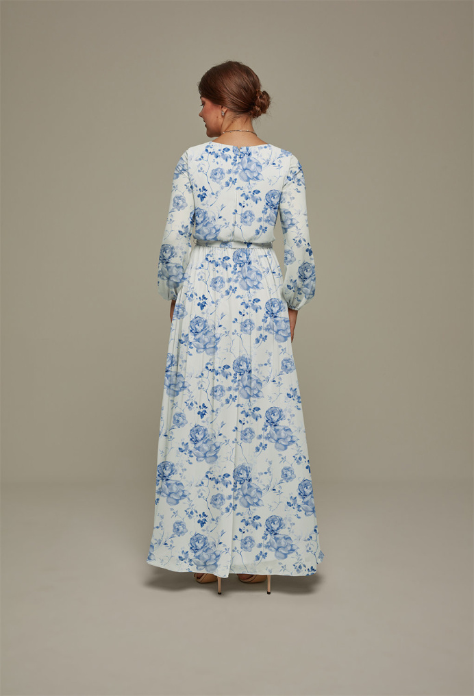 AW Diyan Blue Botanical Floral  Plus Size Dresses