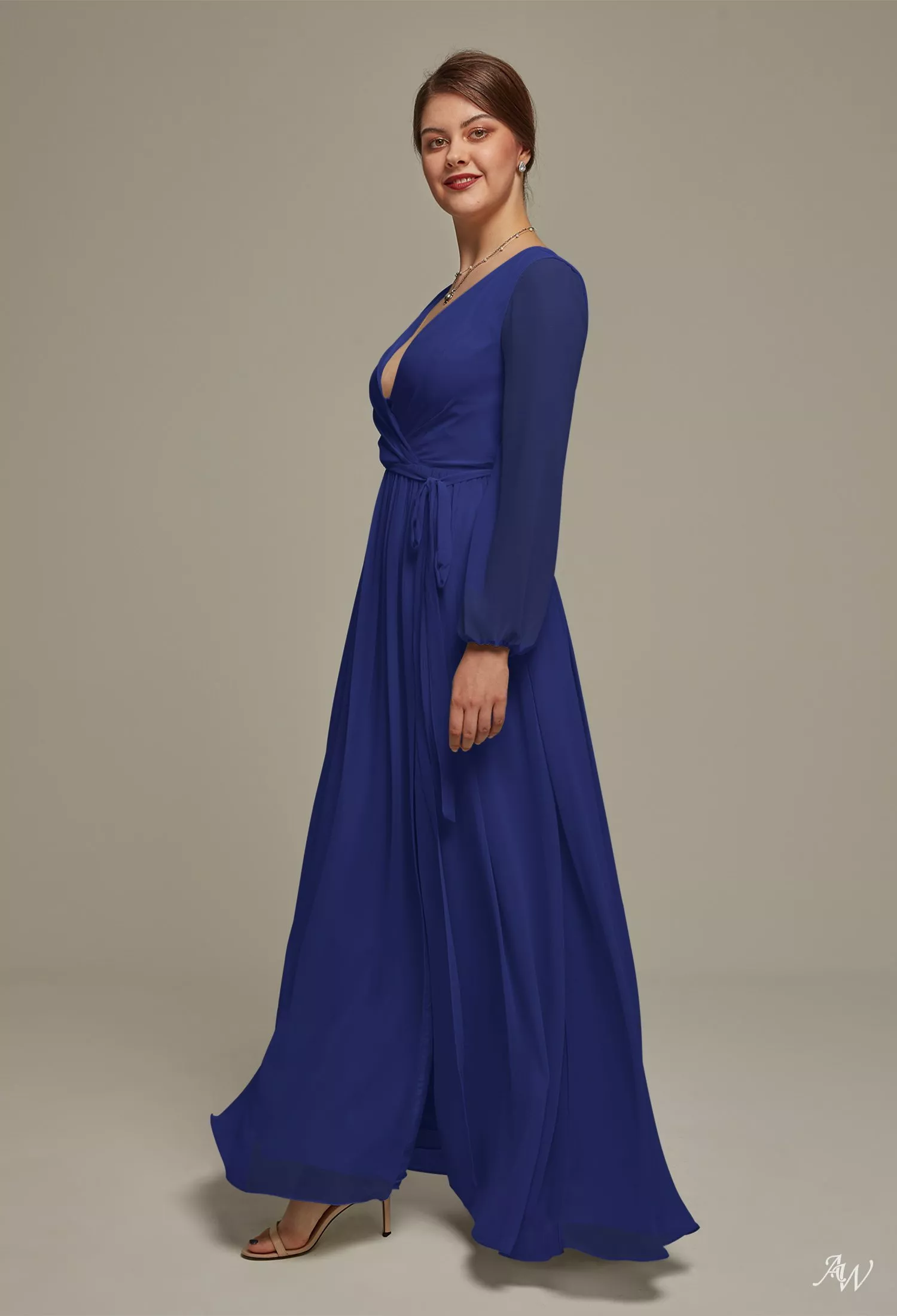 blue dress for baby girl Wedding Royal Blue Bridesmaid Dress Genevieve Ruffles V Neck Long Brid main image 1