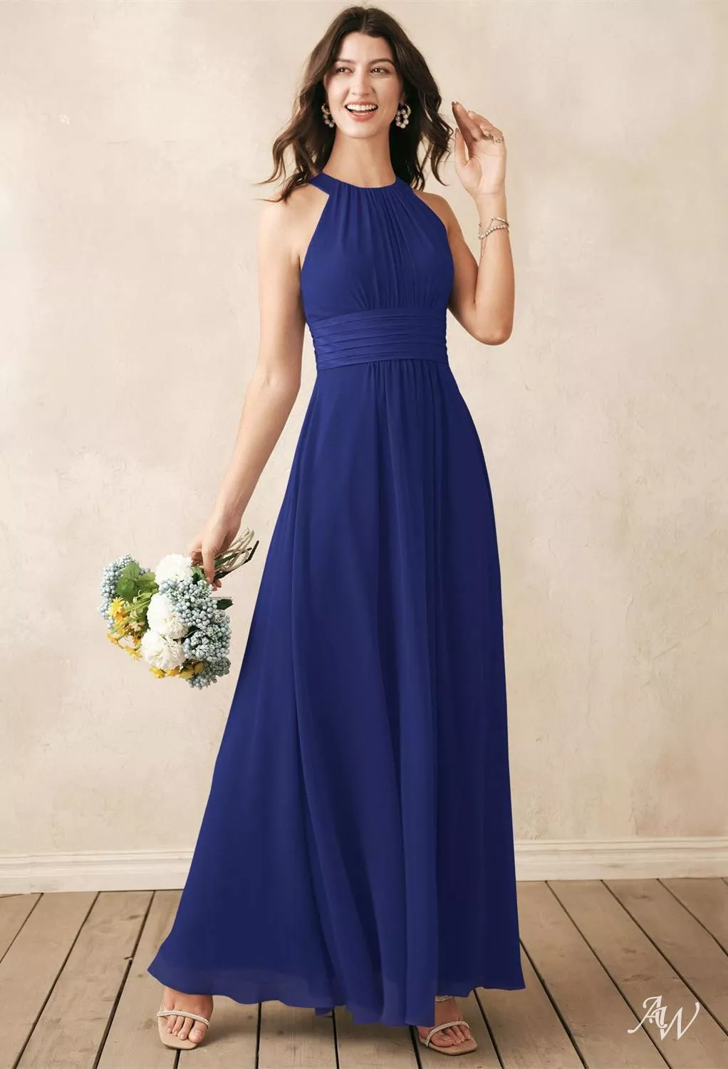 royal blue bridesmaid dresses uk cheap Royal Blue Bridesmaid Rose Charming Scoop Chiffon Bridesmaid Dresses main image 1