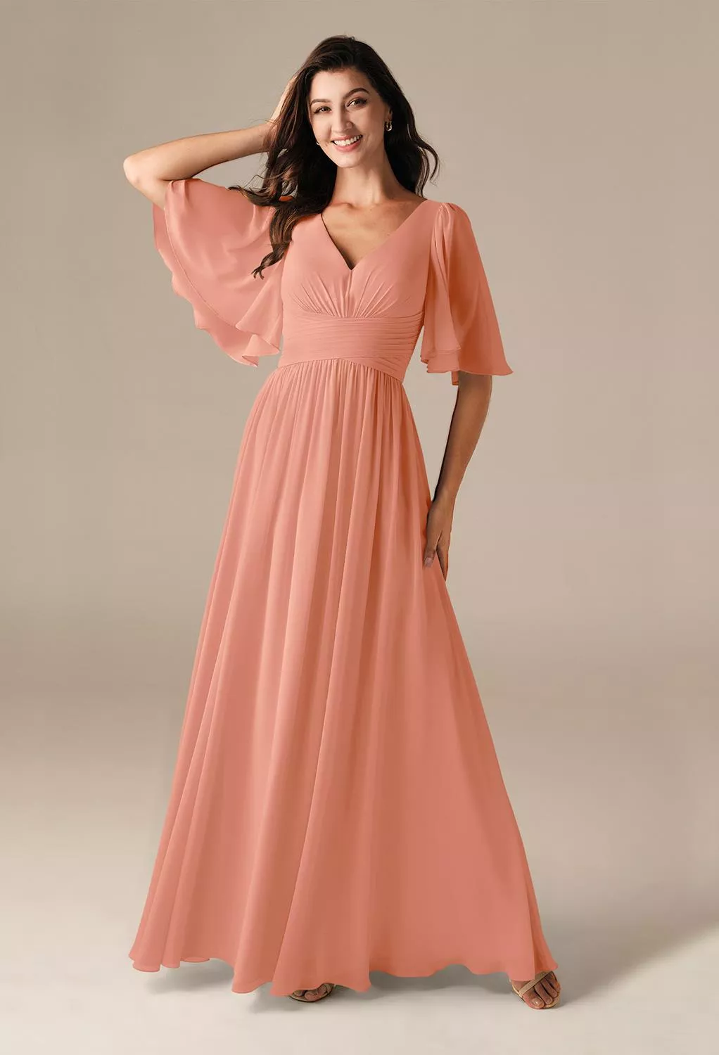 peach bridesmaid dresses uk Peach One Shoulder Pleated Chiffon Slit Floor Length Bridesmaid Dress
