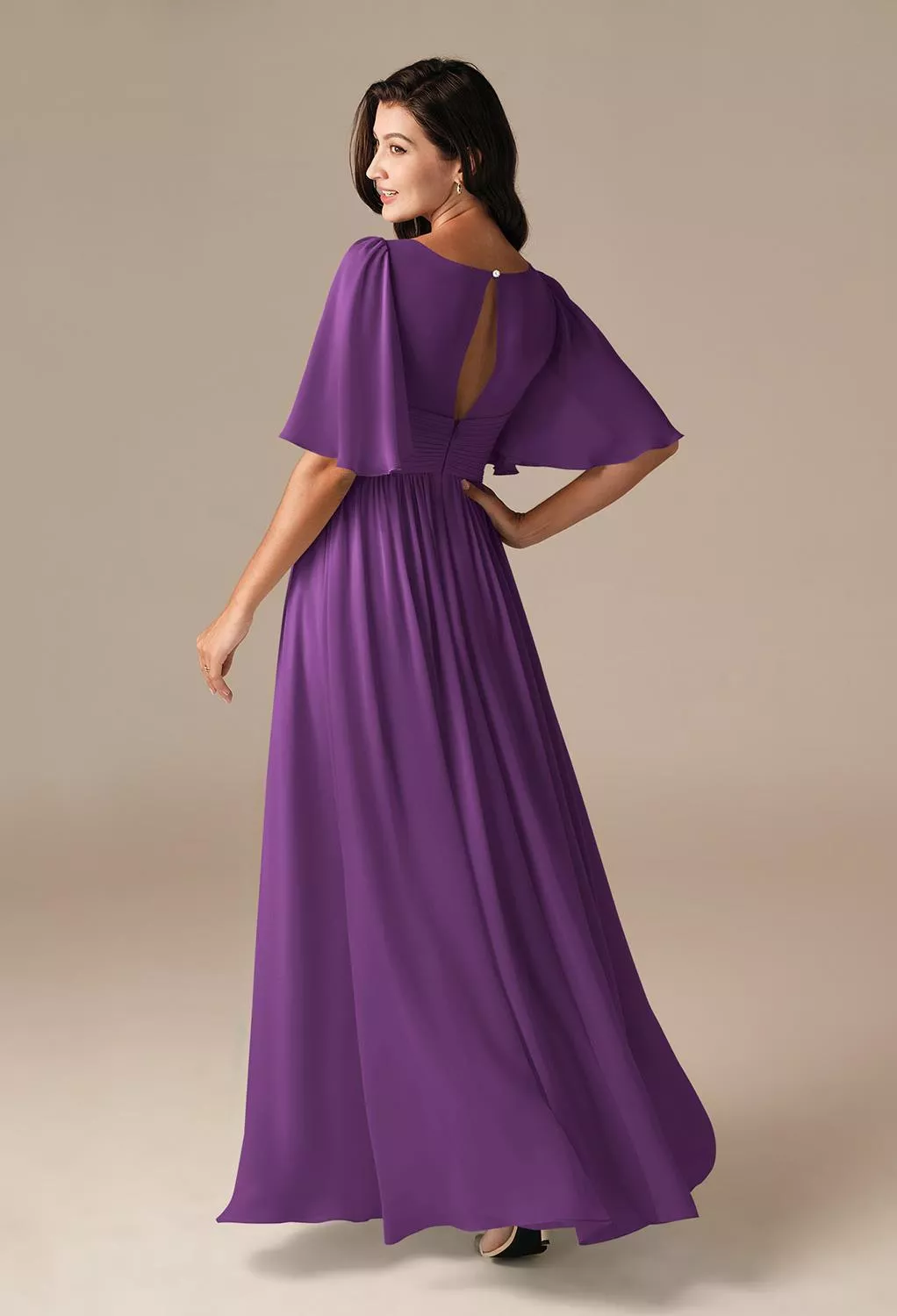 purple bridesmaid dresses uk Lydel Chic V-neck Ruffles Lace Up Bridesmaid Dresses with Slit   Cathnina.co.uk