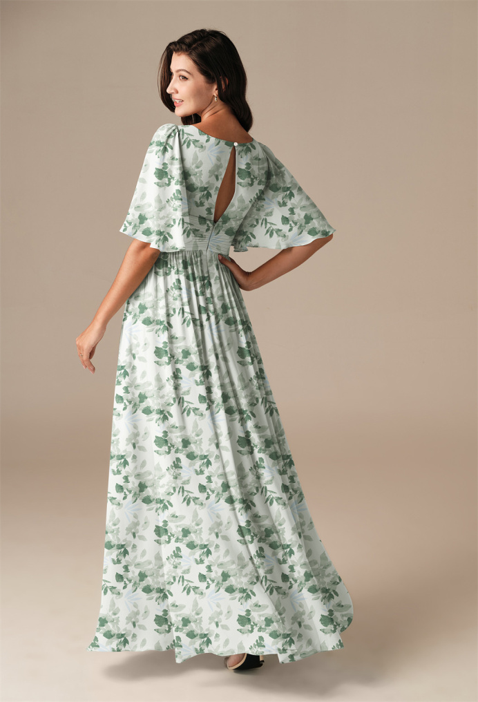 AW Kenney Tea Green Shade  Floral Bridesmaid Dresses