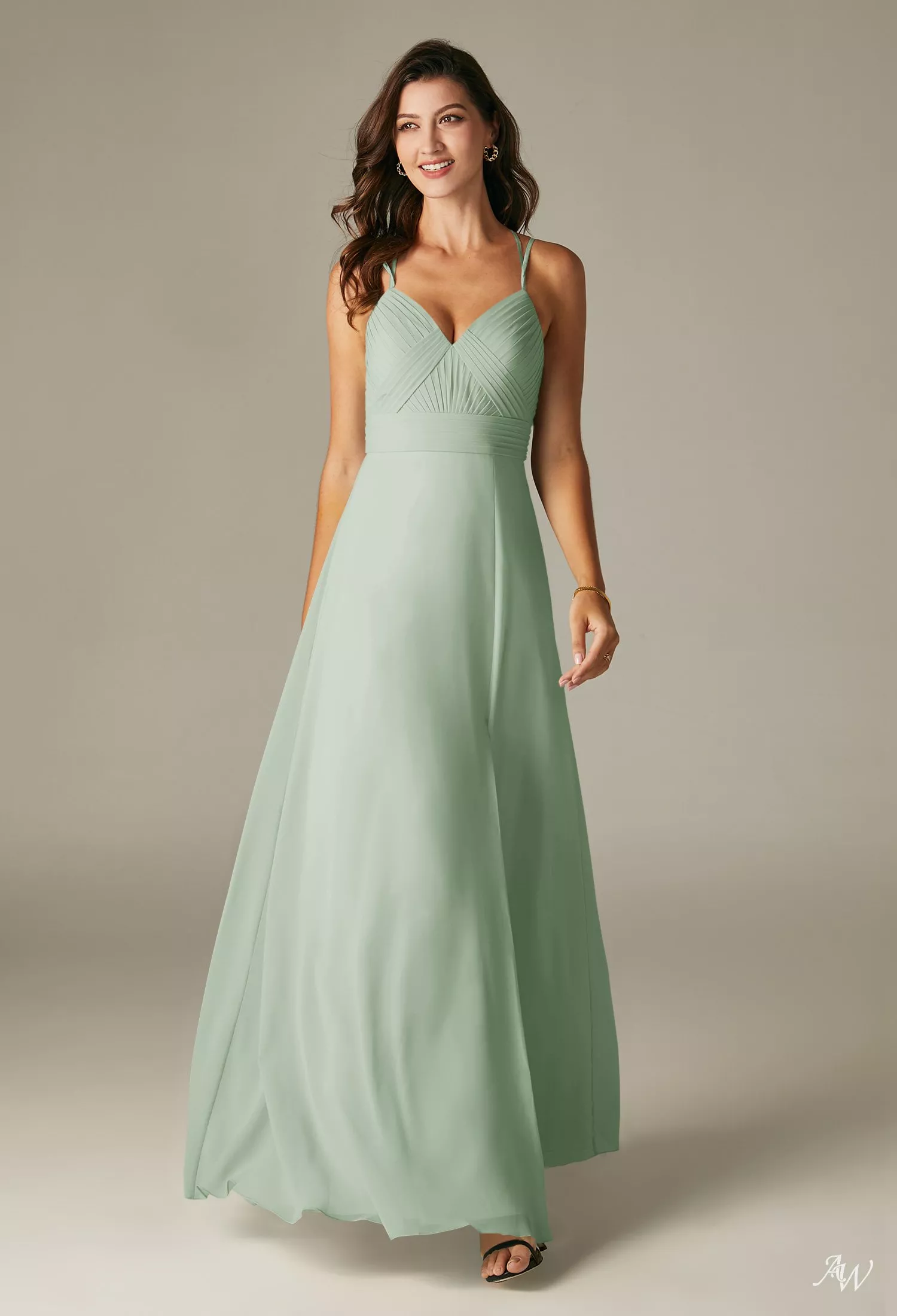 green emerald velvet dress ZAPAKA Women Halter Chiffon Sage Green Bridesmaid Dress with Slit A Line  Wedding Party Dress – ZAPAKA UK main image 1