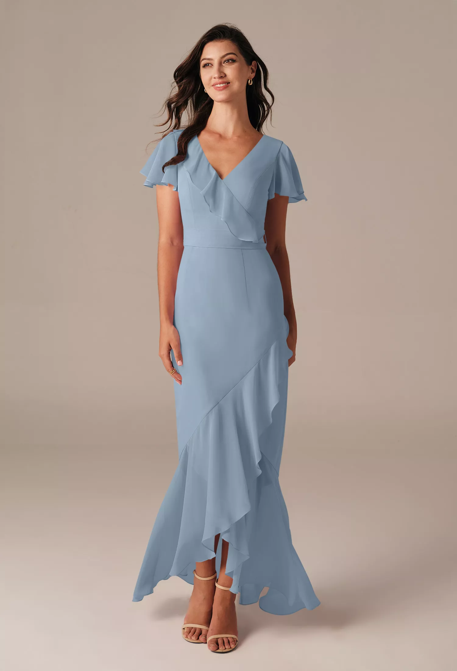 Light Dusty Blue Cocktail Wedding Guest Dresses | AW.Bridal UK