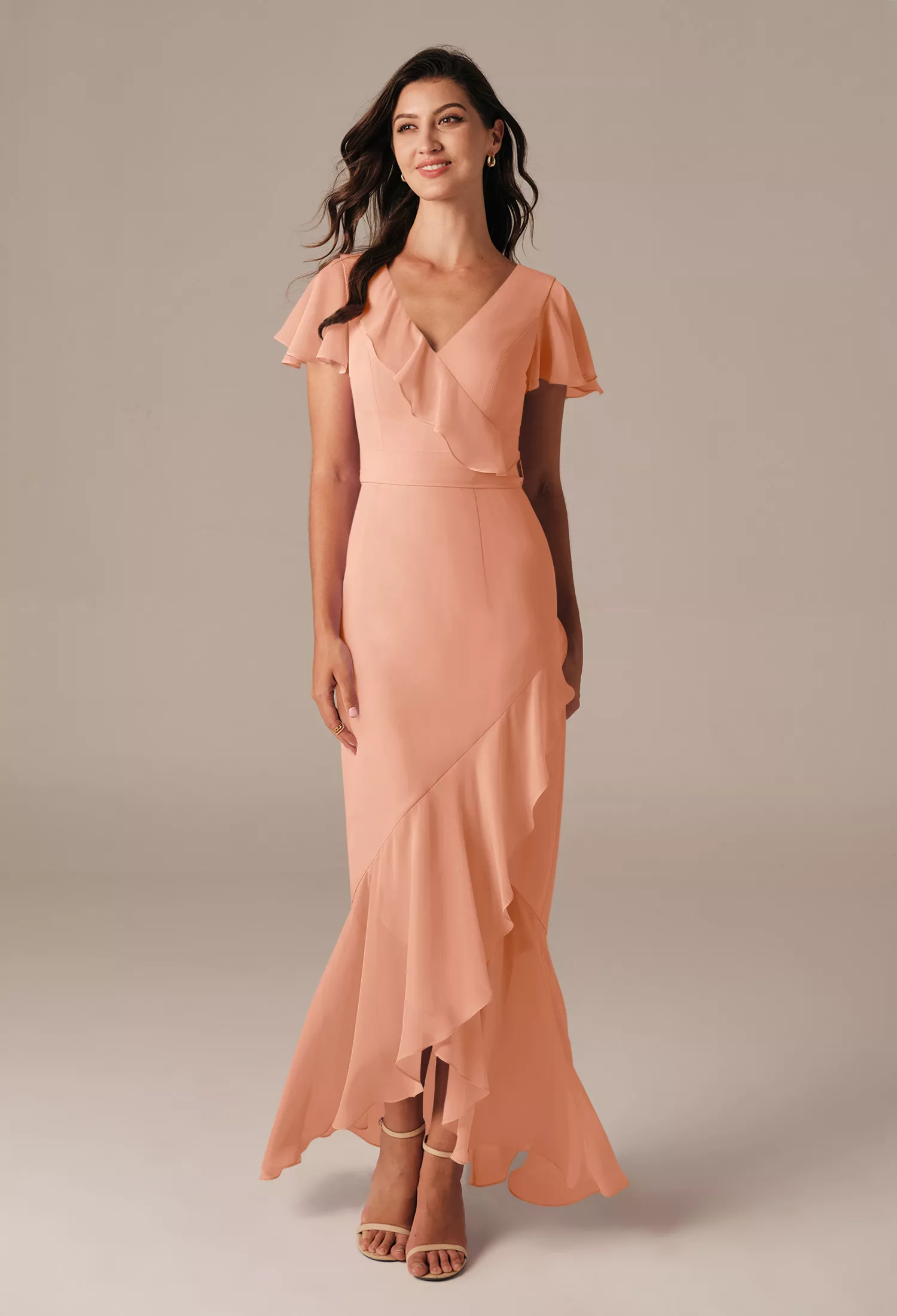peach coloured bridesmaid dresses uk Alika Maxi Dress – Chic Satin Bridal Wear – Amaroso Boutique main image 1