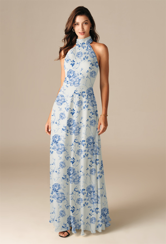 AW Adrienne Blue Botanical Floral  Bridesmaid Dresses