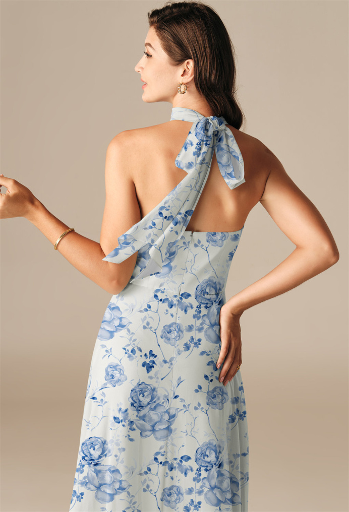 AW Adrienne Blue Botanical Floral  Bridesmaid Dresses