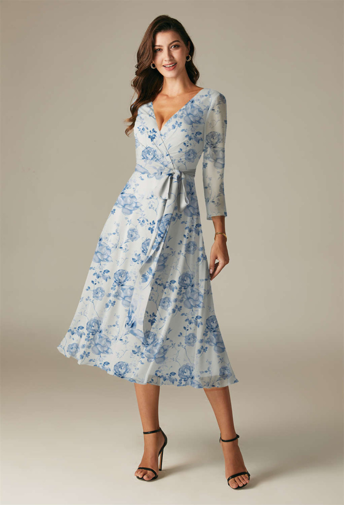 AW Gaia Blue Botanical Floral  Wedding Guest Dresses