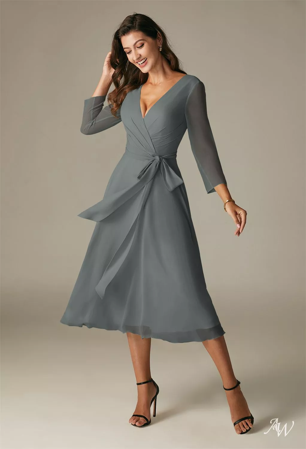 gray bridesmaid dresses uk Aubrie Modest V Neck Ruched Floor Length Chiffon Bridesmaid Dresses