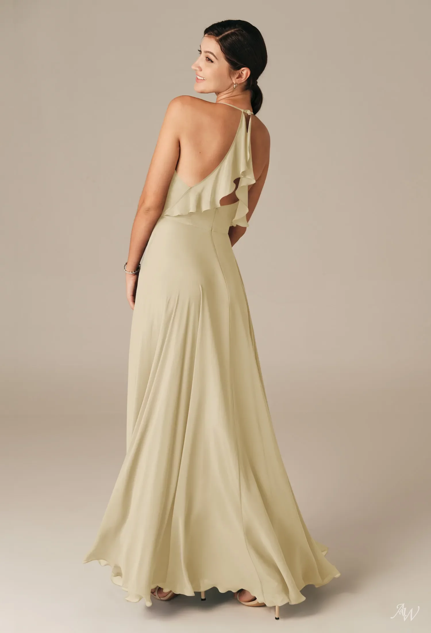 gold backless bridesmaid dresses Charming Spaghetti Straps A-line Sexy Slit Backless Bridesmaid Dress, –  Dresses main image 0