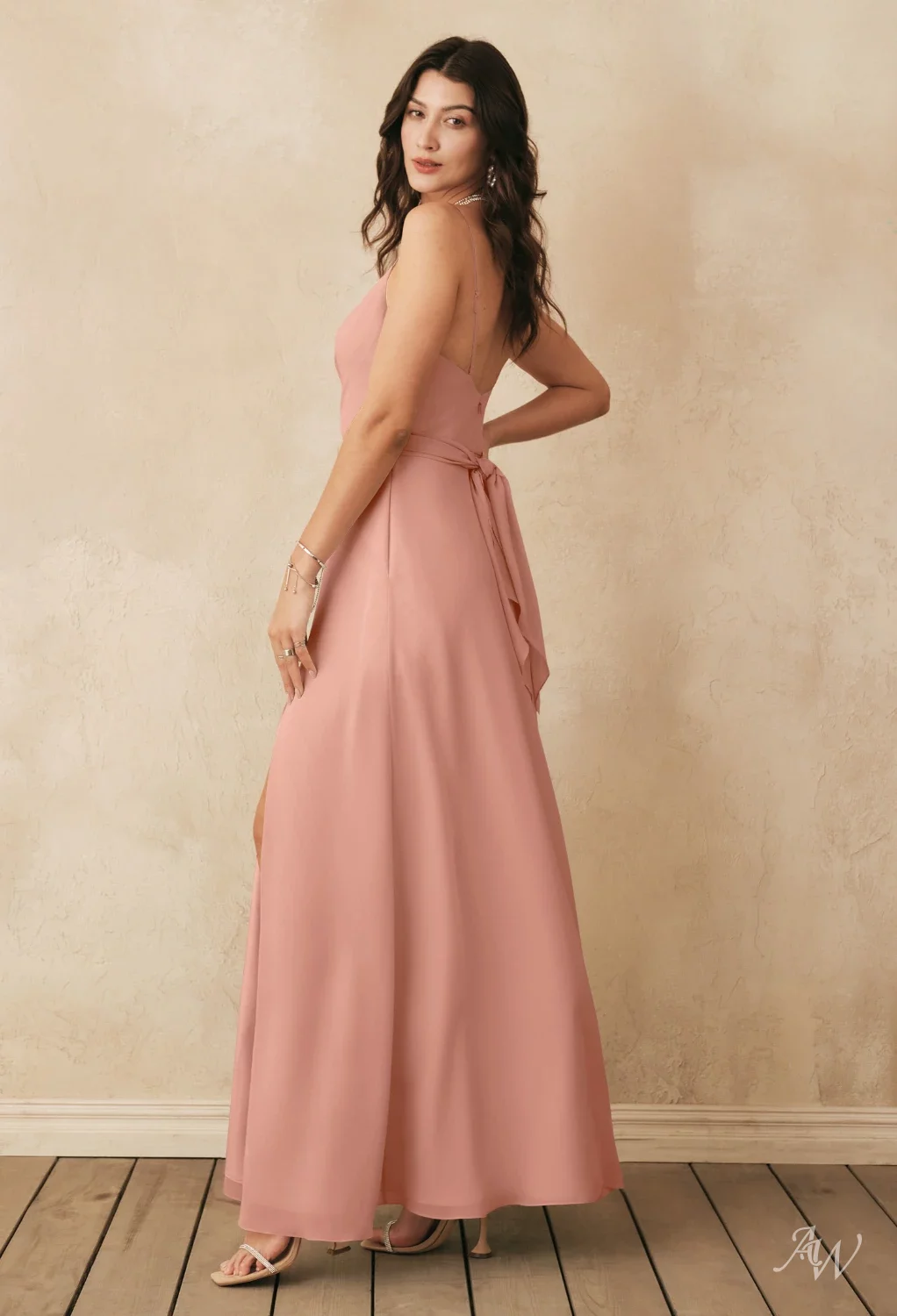 rose pink bridesmaid dresses uk Affordable V-Neck Sleeveless Long Chiffon Bridesmaid Dress main image 1