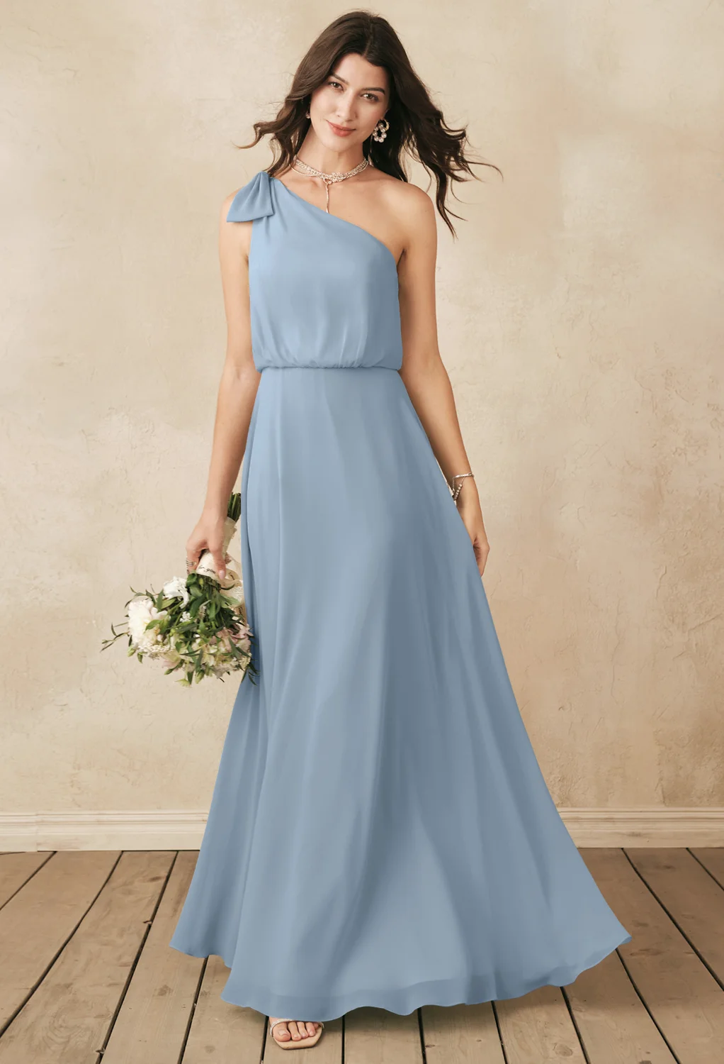 lace panel layered ruffle halter dress Light Blue Chiffon Ruffled Halter Long Prom Dress With Lace Appliques,  MP1030 main image 1
