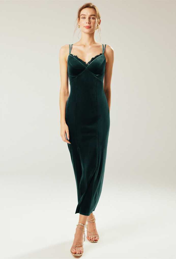 AW Thea Hunter Green  Long Bridesmaid Dresses