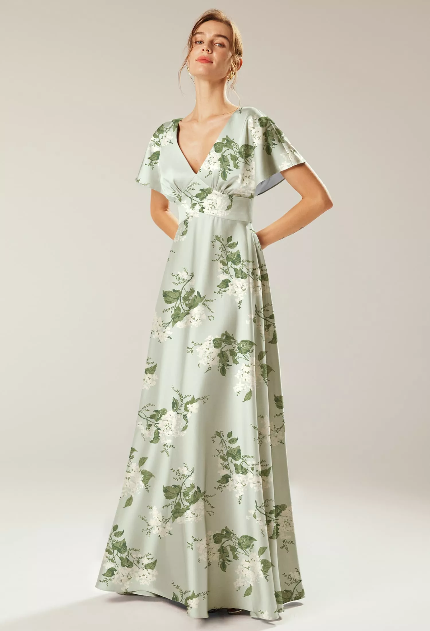 eclipse green dress Maya Sage Green Floral Embellished Short Sleeve Maxi Dress with Skirt –  Maya Deluxe main image 1