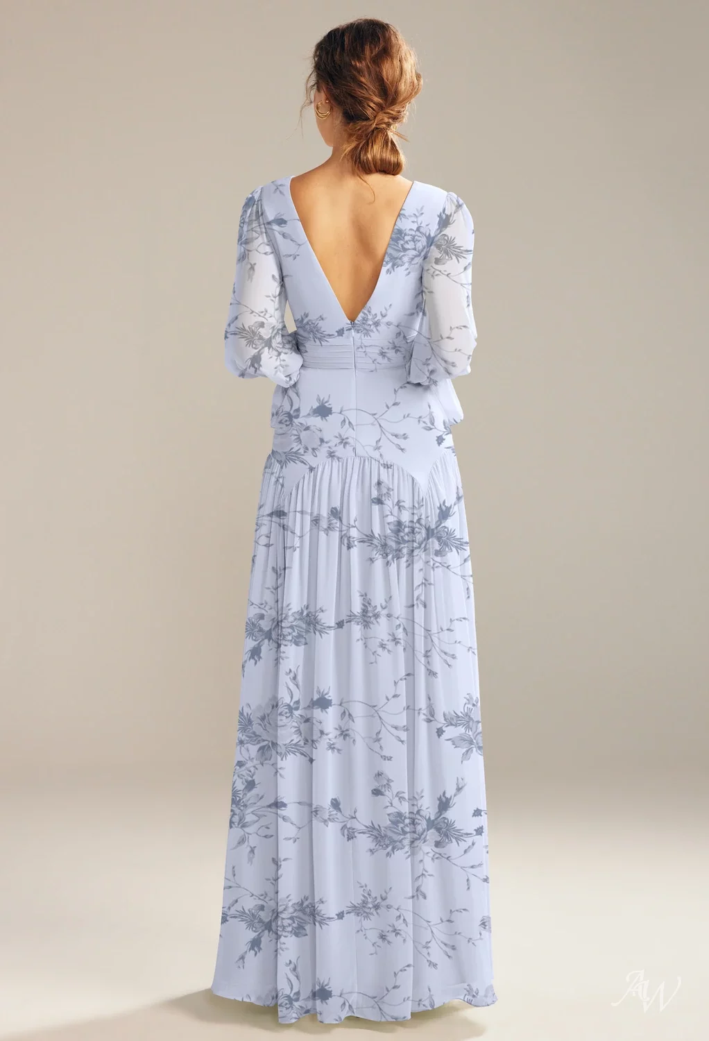 AW Alma Dress, Sage Green Chiffon Floor Length V-Neck Bridesmaid ...
