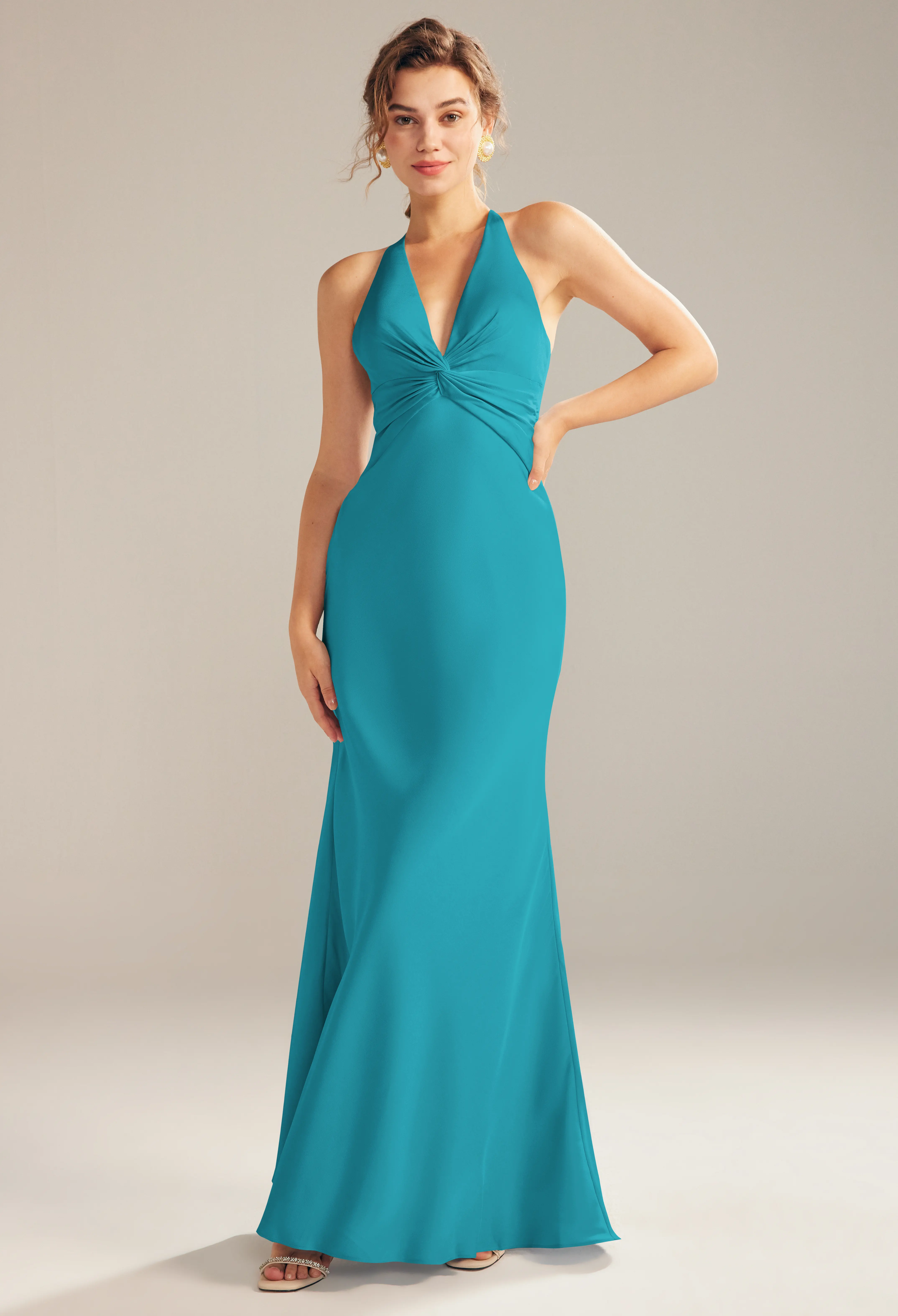 teal colour bridesmaid dresses Lace Bodice Chiffon Maxi Bridesmaid Dress, Dark Teal – Jolie Moi Retail main image 0