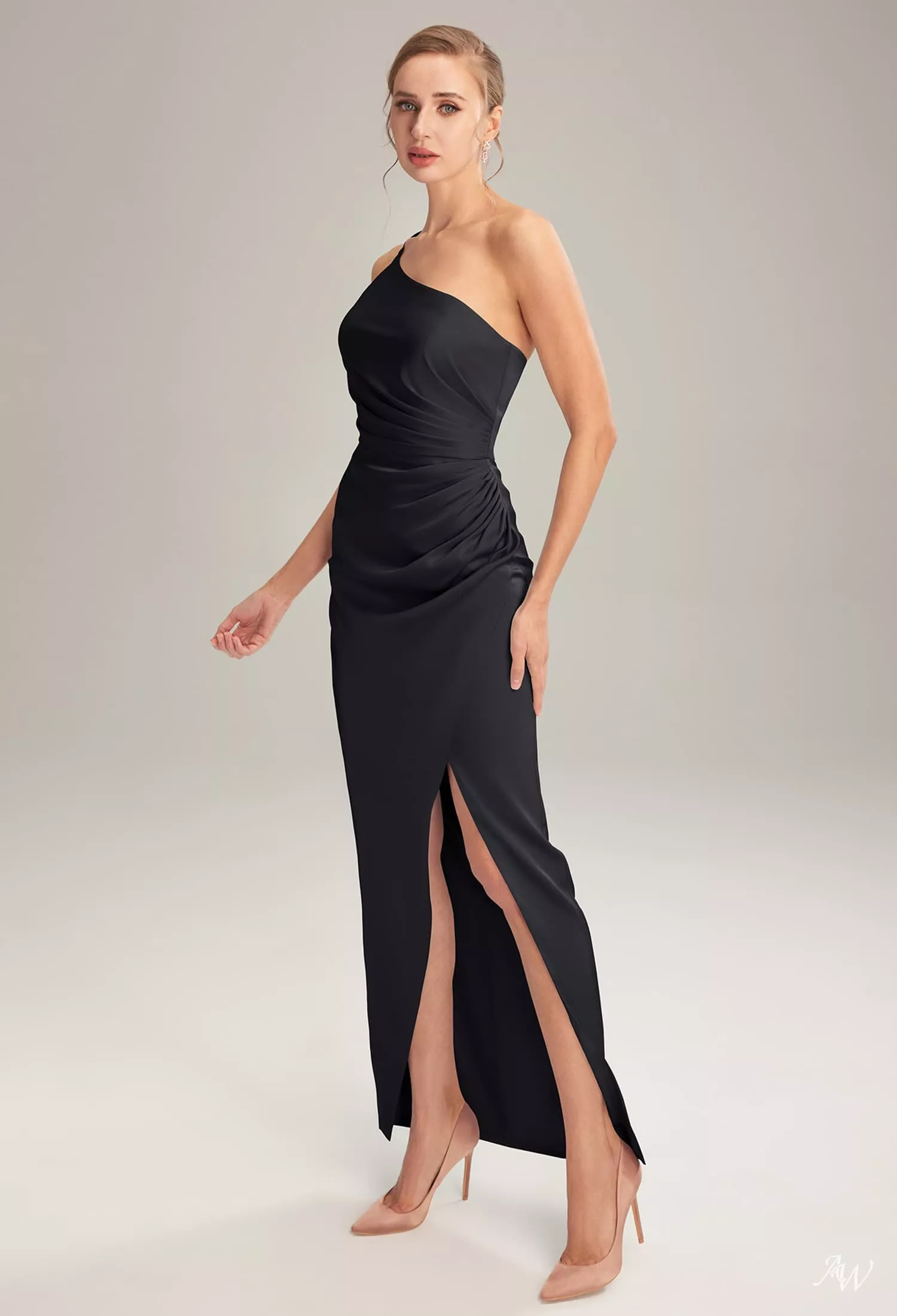black satin bridesmaid dresses uk Stunning Maxi A-Line Satin Dress – UME London main image 1