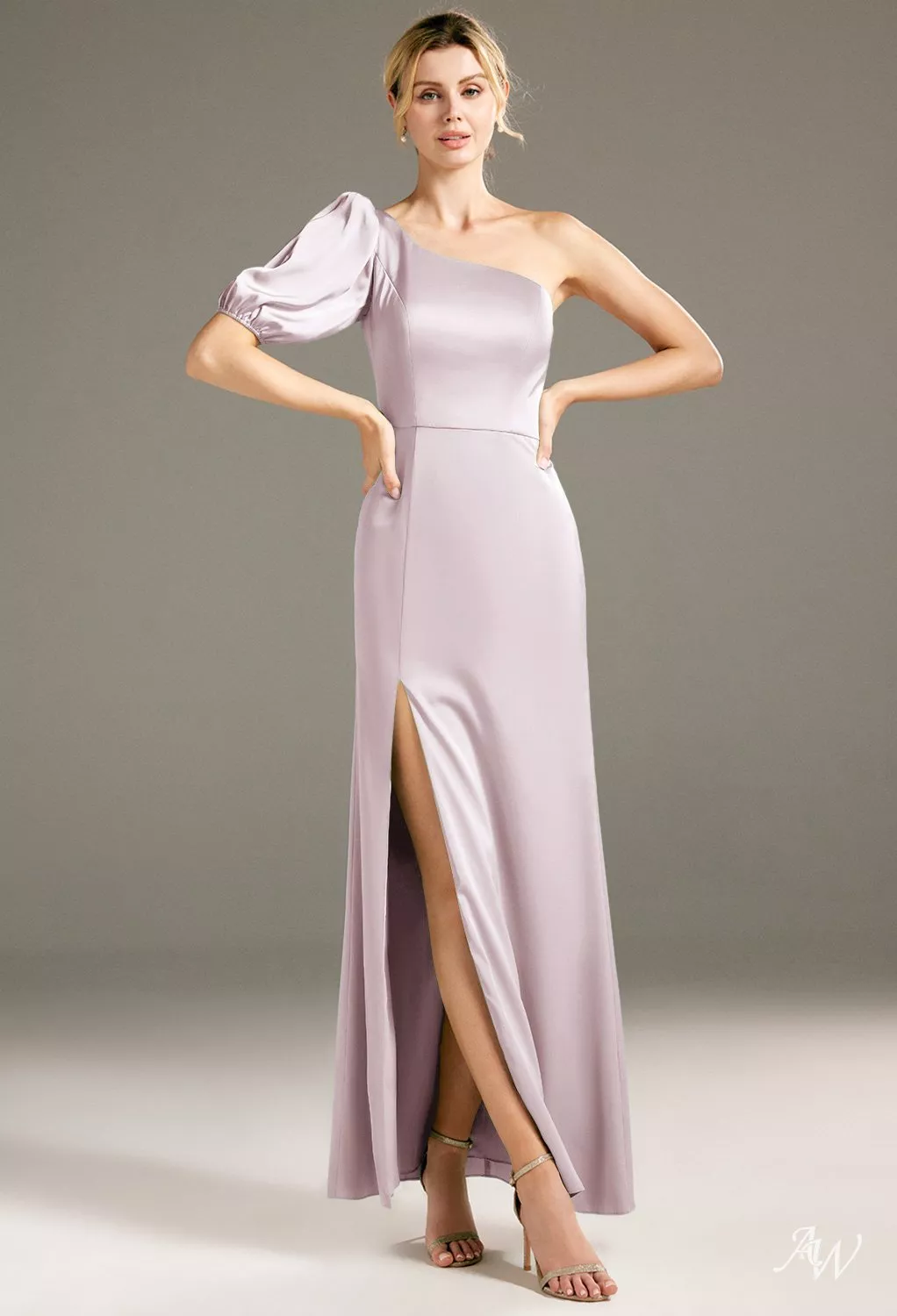 AW Deane Dress, Fennel Seed Satin Charmeuse Floor Length One Shoulder  Bridesmaid Dresses | AW.Bridal UK