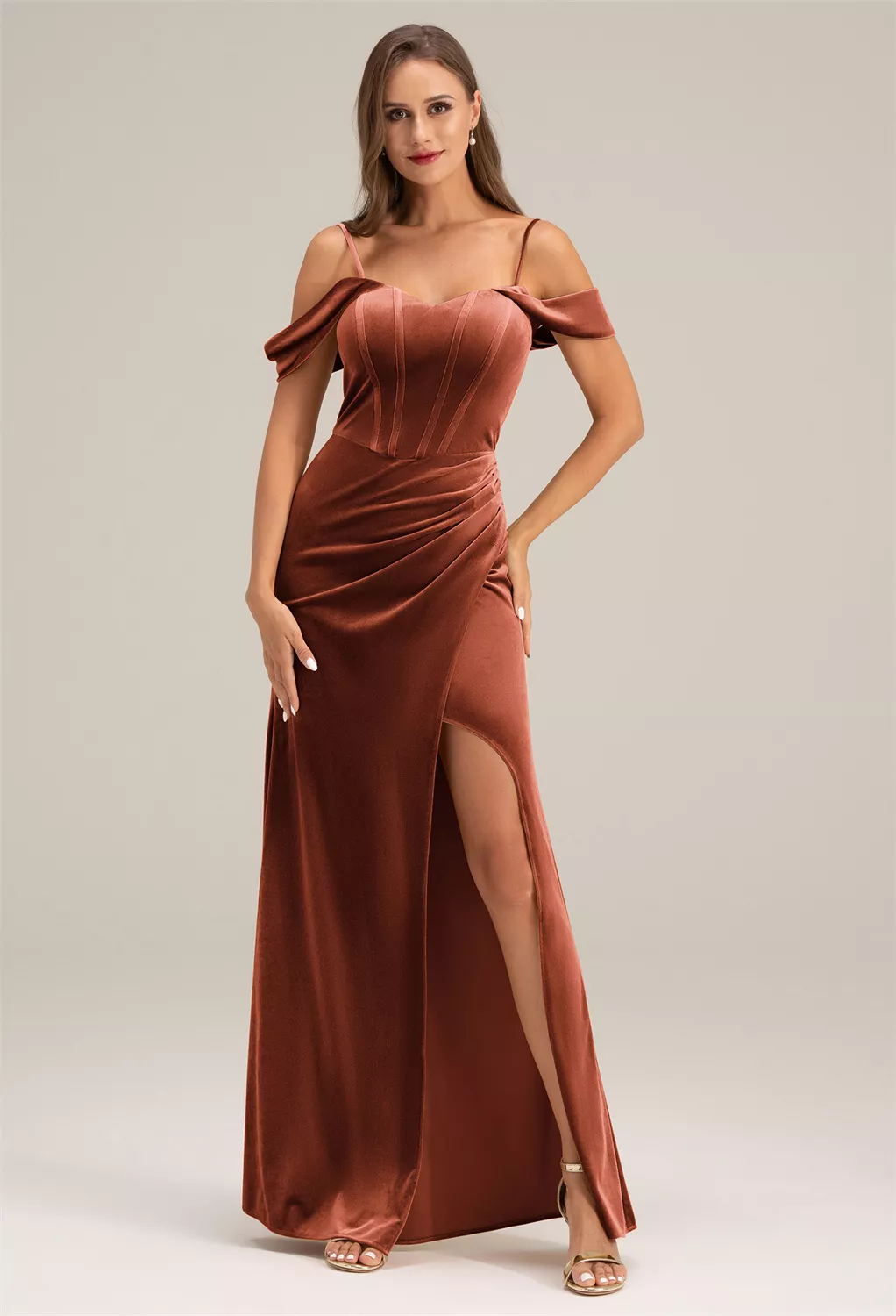 burnt orange bridesmaid dresses uk Wedding Burnt Orange Bridesmaid Dresses With Short Sleeves V Neck Brid main image 0