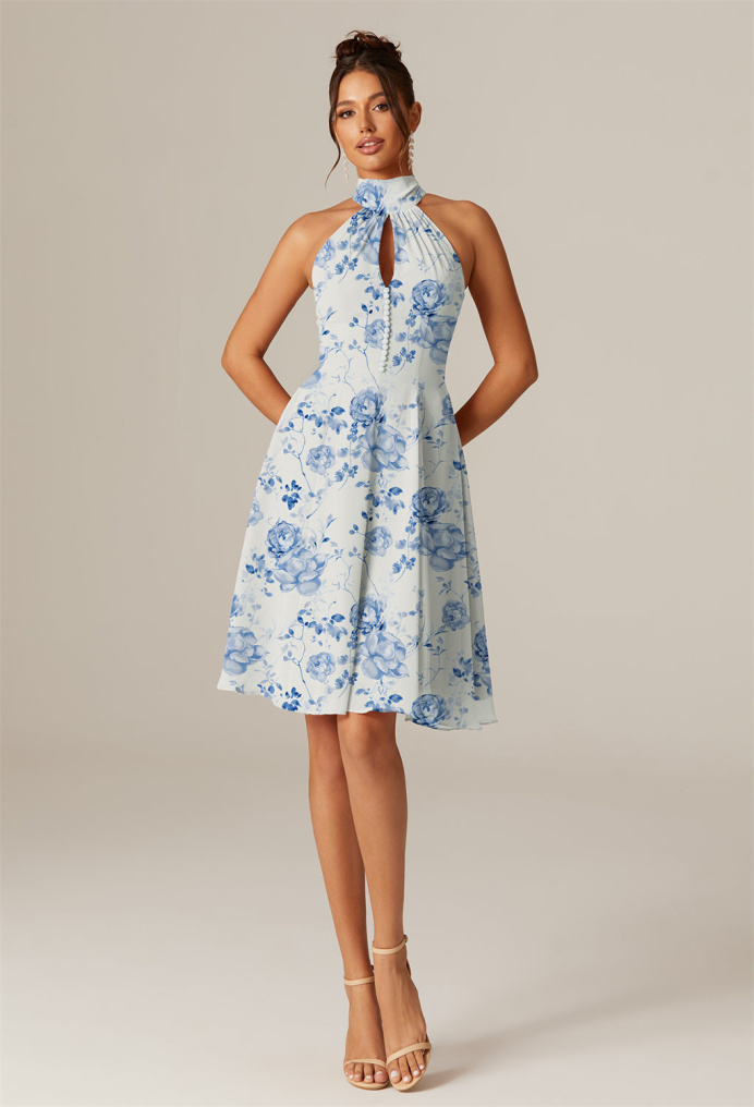 AW Lucerne Blue Botanical Floral  Wedding Guest Dresses