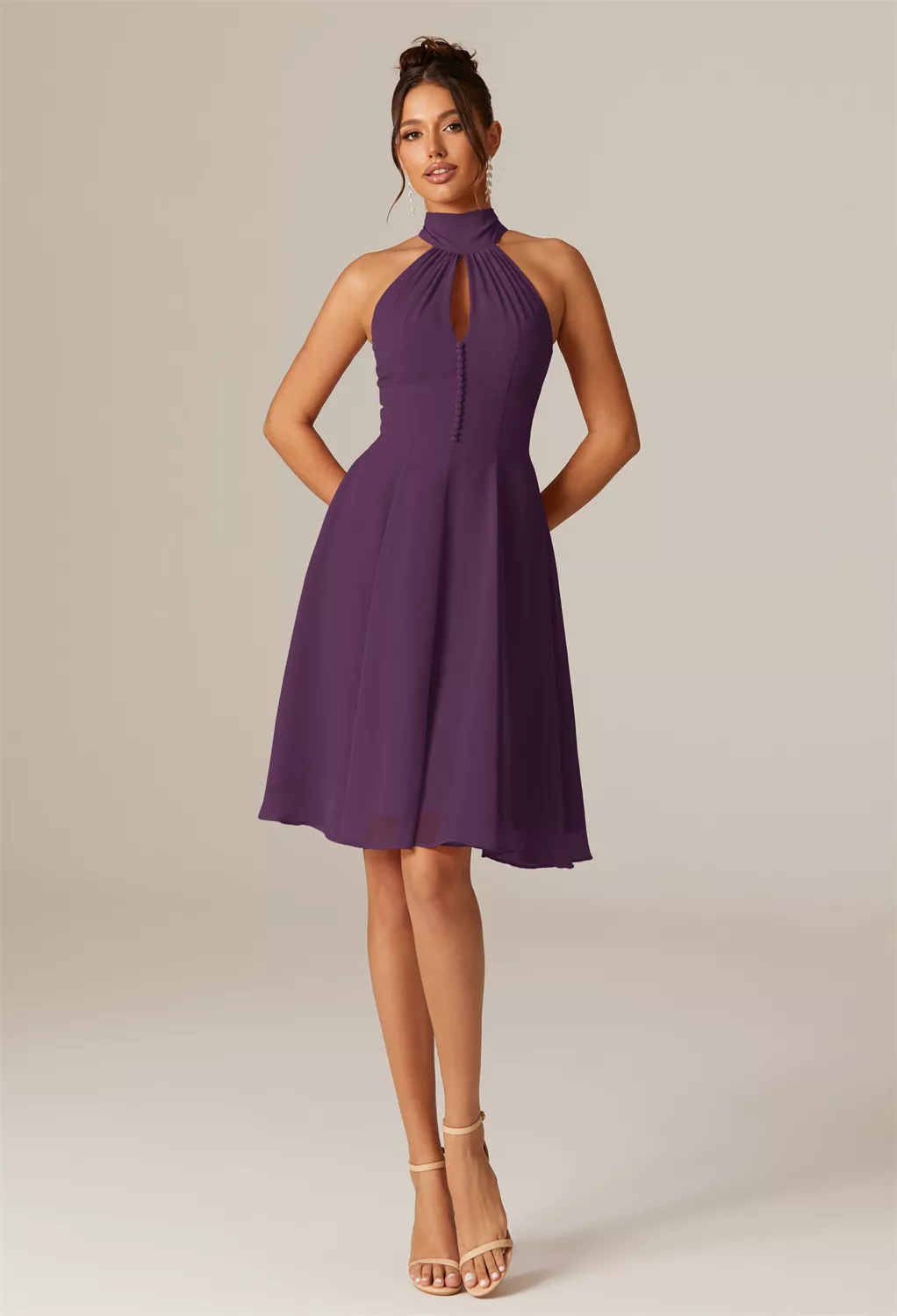 grape bridesmaid dresses uk Grape Satin Chiffon A-line Strapless Short/Mini With Side Draping Brid main image 1