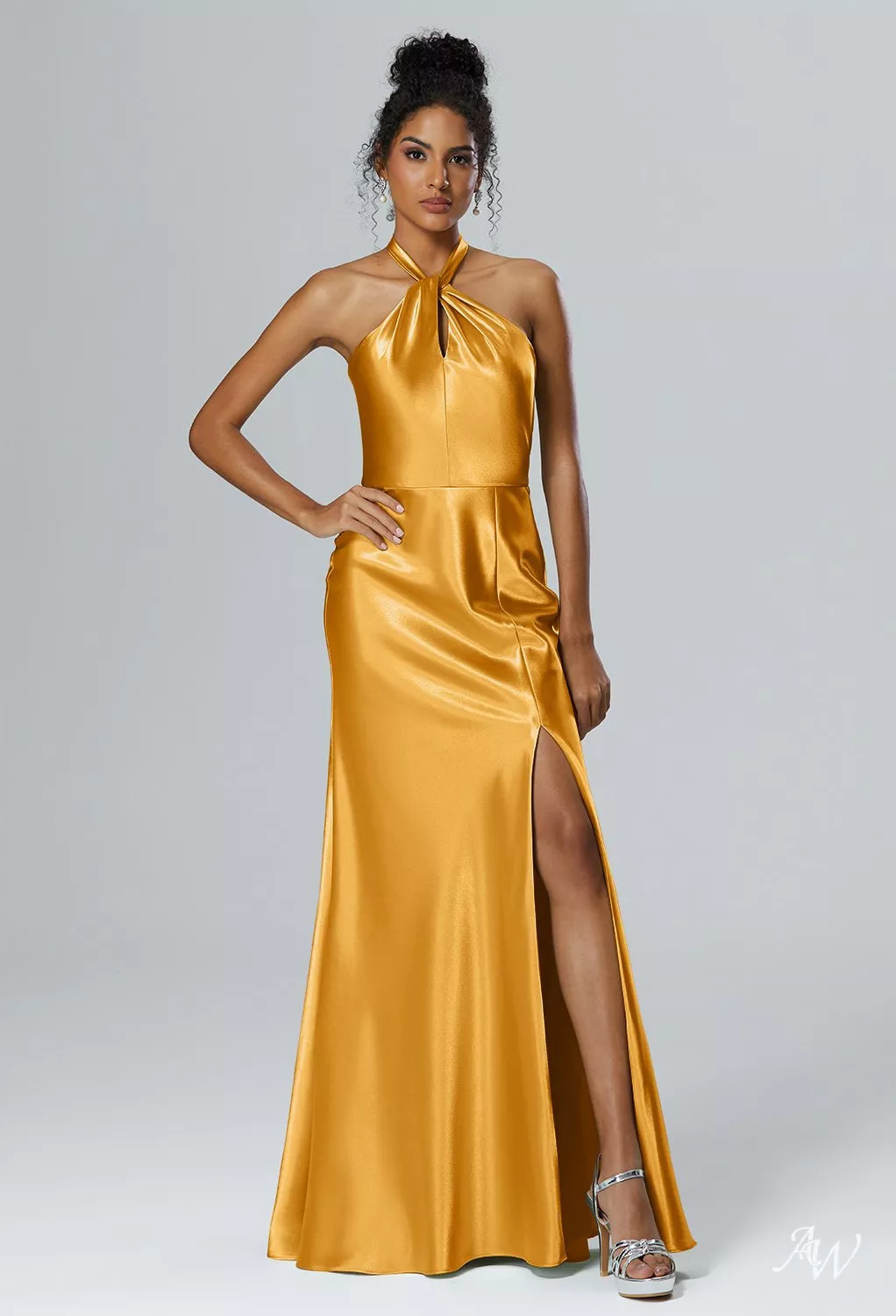 mango champagne dress AW Lawrence Dress, Champagne Crystal Satin Satin Charmeuse Floor Length  V-Neck Bridesmaid Dresses