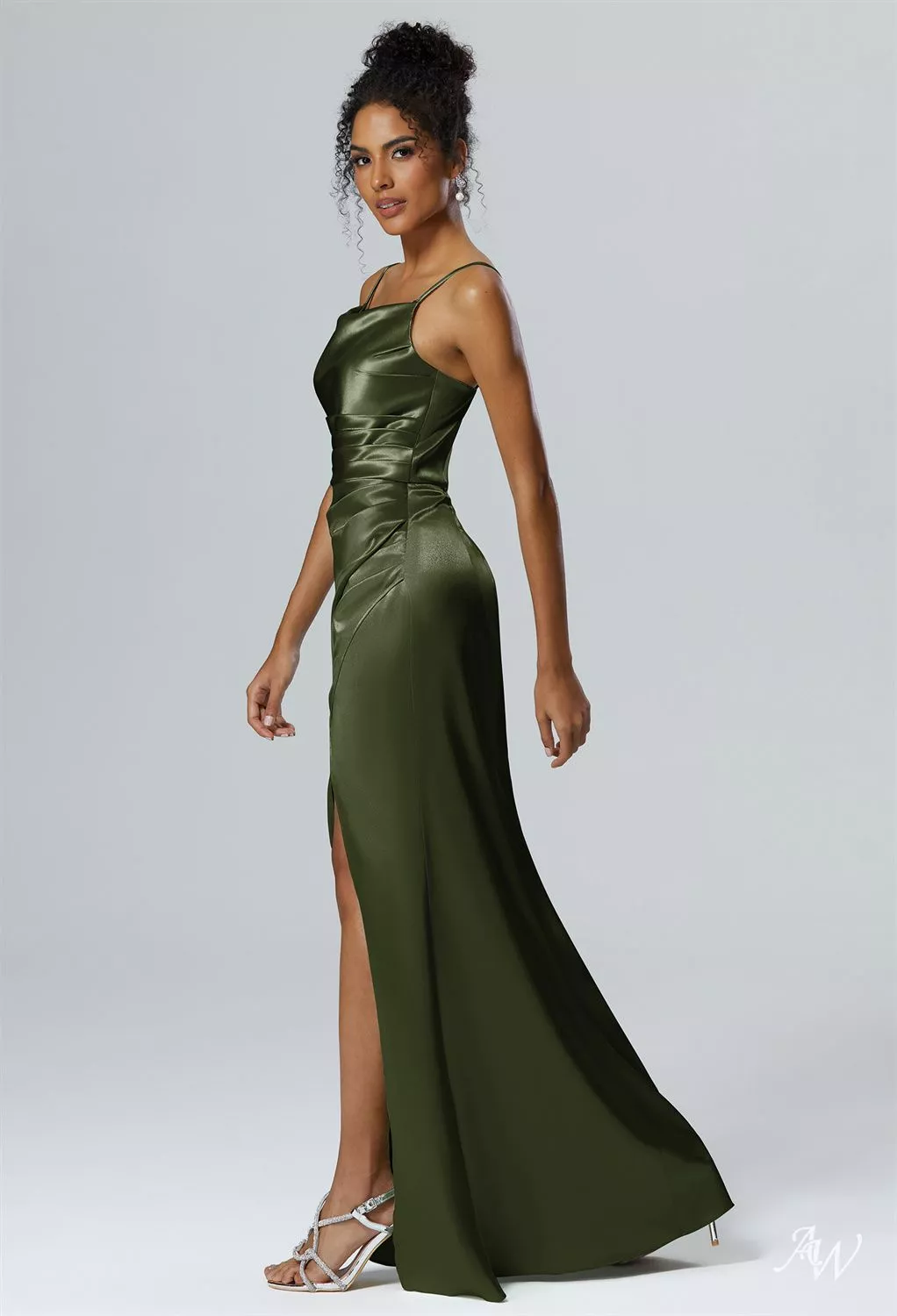 strapless open back dress BABARONI Sheath/Column One Shoulder Satin Prom Dress Olive Green Plus size, Olive Green / US18