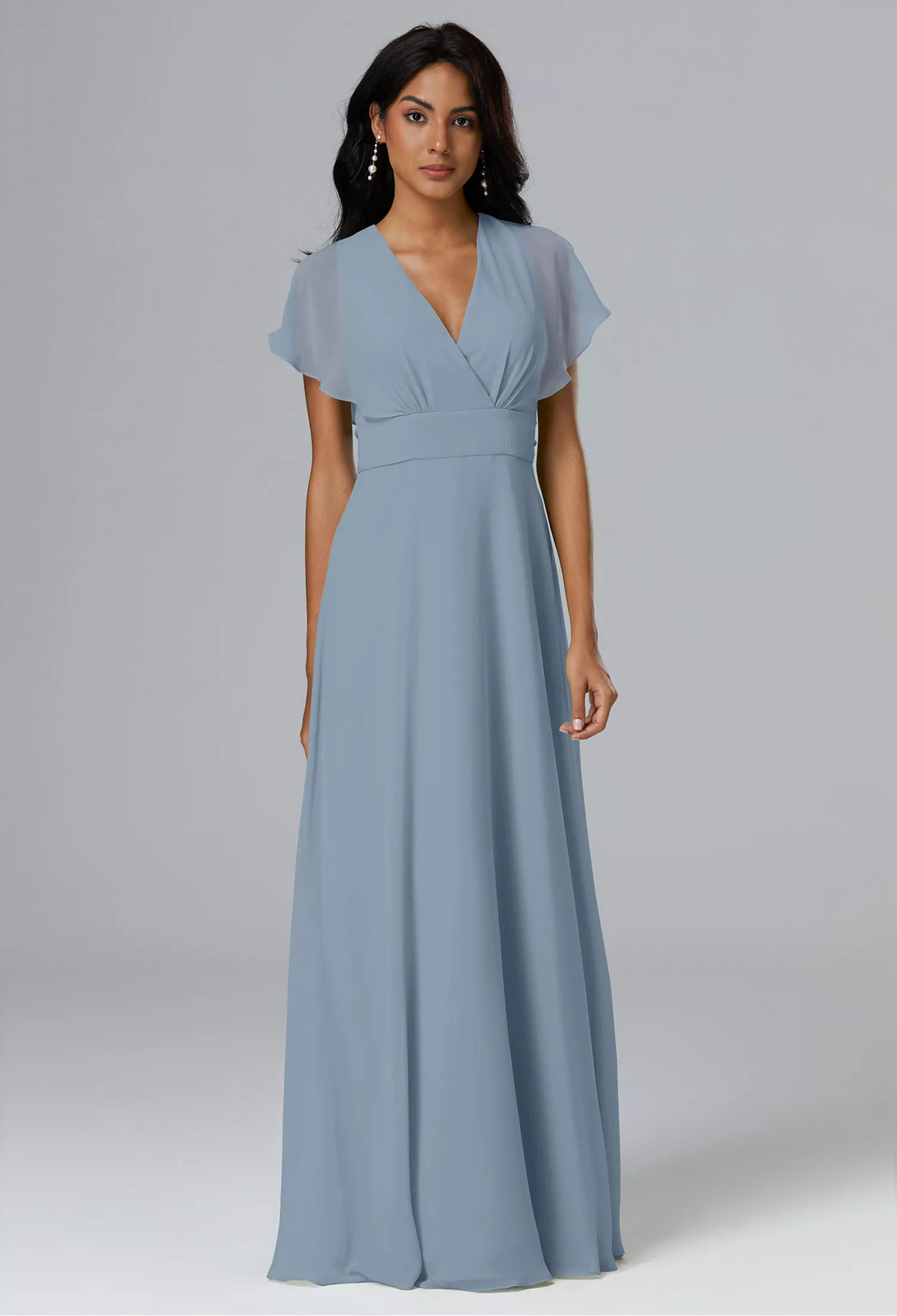 grey blue bridesmaid dresses uk V-neck Dusty Blue Bridesmaid Dresses Long Backless Split Bridesmaid Dress  DTB236  DressTok.co.uk