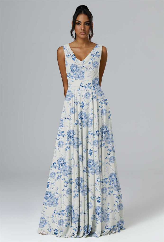 AW Petronilla Blue Botanical Floral  Bridesmaid Dresses