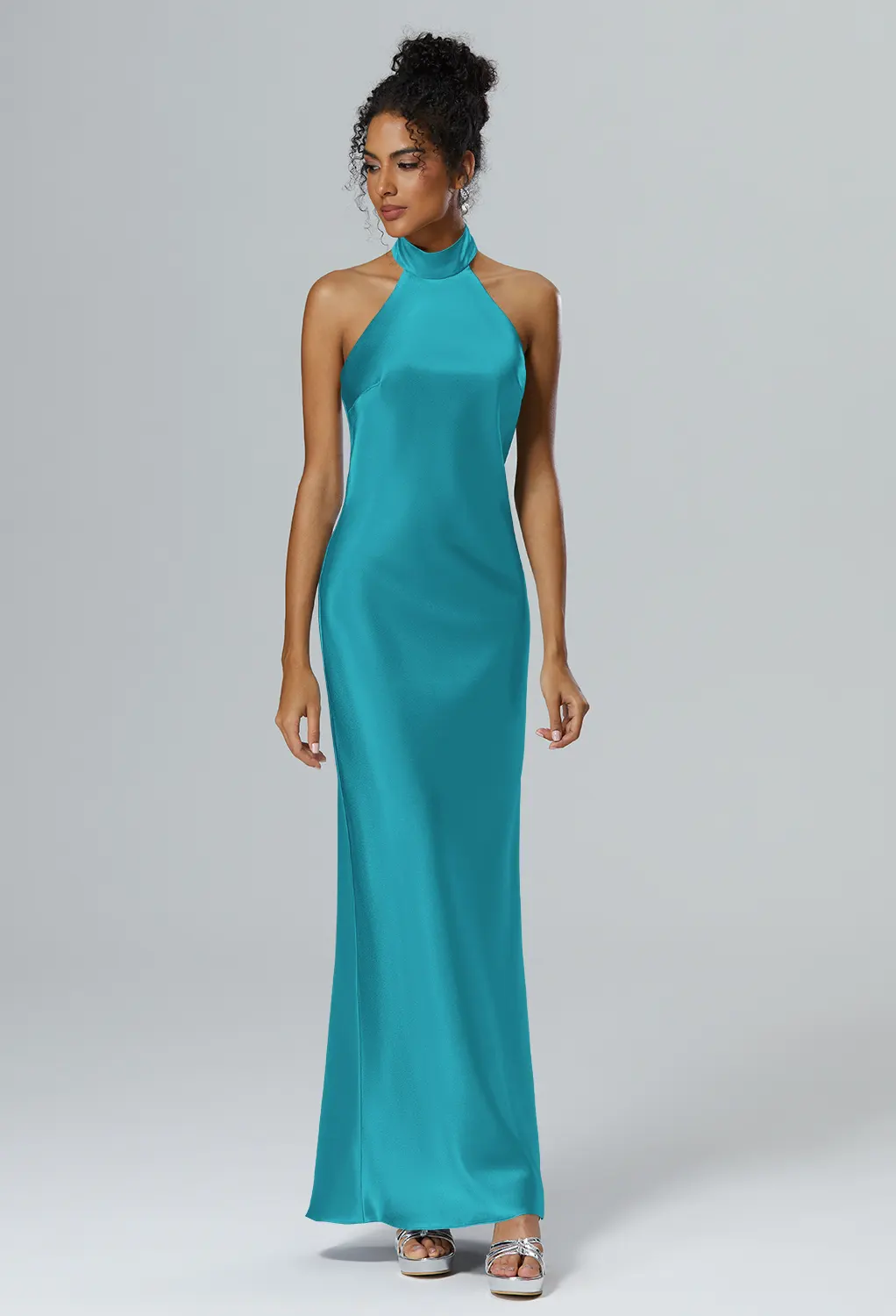 where to find cheap bridesmaid dresses online Blue Floral A-Line Halter Pleated Floor Length Bridesmaid Dresses